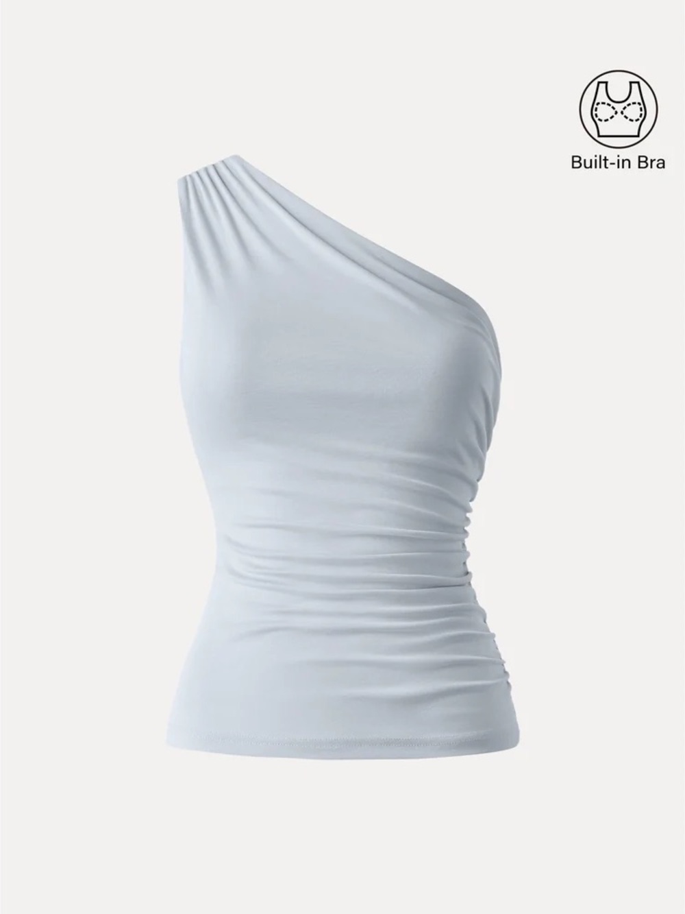 OGL One-Shoulder Ruched Tank Top in Pale Blue